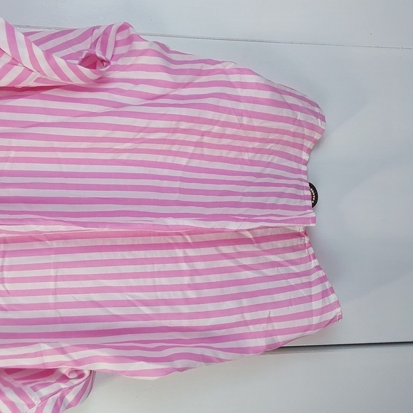 Beach Lunch Lounge Pink White stripe Lightweight flowy Top buttons Sz.XL - Picture 6 of 8